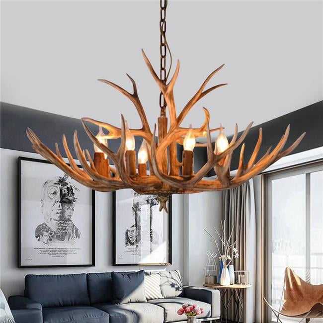 Rustic Brown Faux Antler 6-Light LED Chandelier