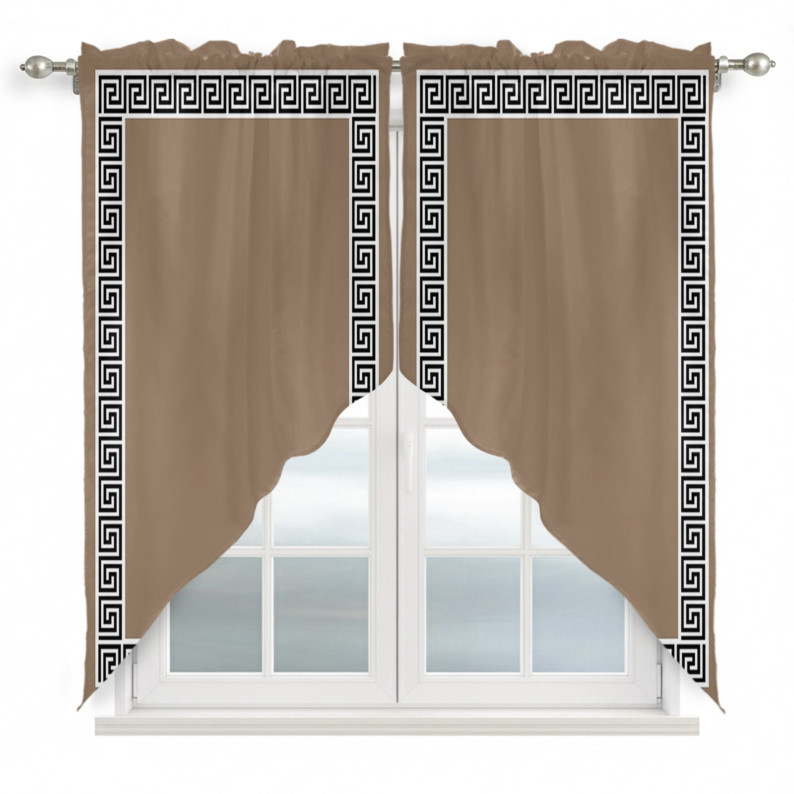 Chinese Pattern Valances Brown Swag Curtain Valance for Window 2 Panels Greek Chinese Style Rod ...