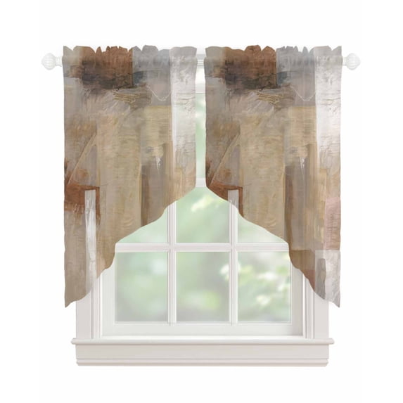 Brown Swag Valances for Windows, Abstract Paint Texture Retro Smudge Graffiti Art Rod Pocket Sheer Valances for Small Windows, Swag Toppers Light Filtering for Kitchen Living Room 2 Panels 36''x36''