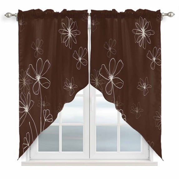 Brown Swag Valances for Windows, Kitchen Window Curtains Over Sink, Spring Flora Window Treatment Curtains for Living Room/Bedroom Curtains 2 Panel Sets 36"x45"