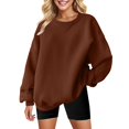 thumbnail image 1 of Brown Sweaters for Women'S Solid Color Round Neck Oversized Sweatshirt Loose Fit Long Sleeve Light Sweatshirt Loose Blouse Womens Fall Fashion 2025, 1 of 4