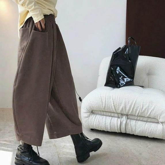 Brown Sweatpants Women Corduroy Barrel Pants Wide Leg Vintage Mid Baggy Pants Fashion Clothing