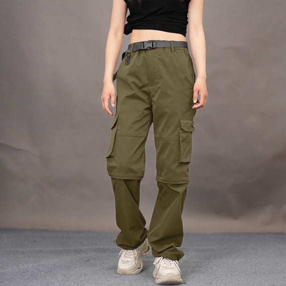 Brown Sweatpants Women's Outdoor Quick Drying with Multiple Pockets and Detachable Style Elastic Windbreaker Pants