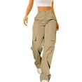 thumbnail image 1 of Brown Sweatpants Womens Daily Elastic Waist Pockets Straight Solid Color Casual Pants Loose Pockets Cargo Long Trousers, 1 of 5