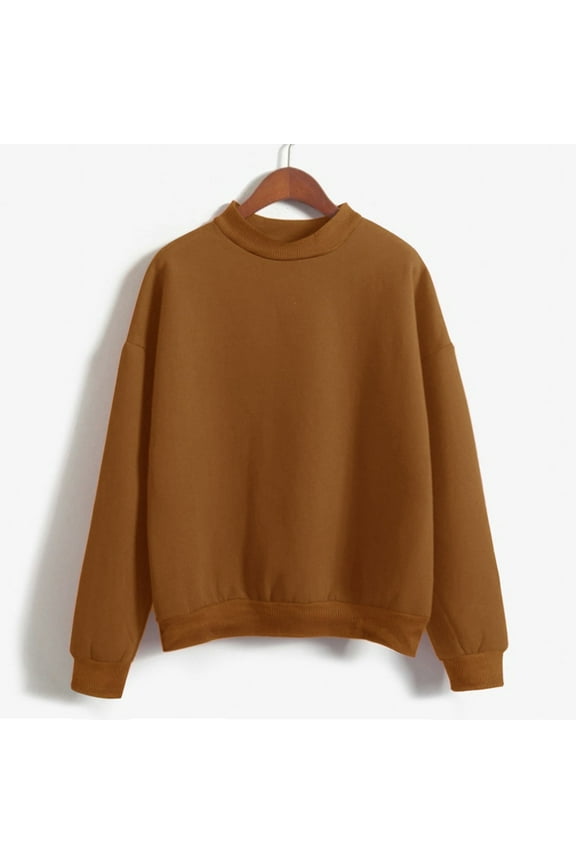Brown Sweatshirt for Women, Woman Solid Color Sweatshirts Oneck Custom Logo Knitted Pullovers Thick Autumn Winter Loose Plus Size Hoodies Womens Clothing L