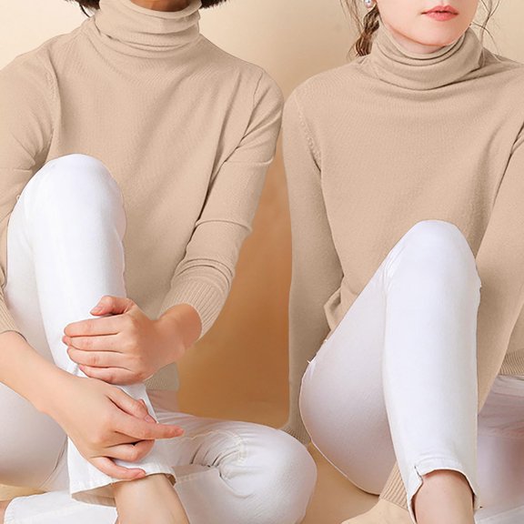 Brown Sweatshirt for Women's Cotton Knitted Jumper Plain Pullover Turtleneck Long Sleeve Knitted Sweatshirt Sweater Tops Slim Fit Soft Winter Jumper Womens Fall Tops