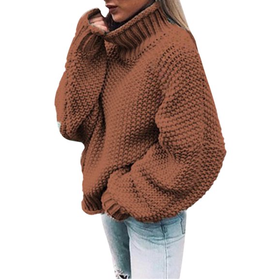 Brown Sweatshirt for Women Solid Casual Long Knitted Sleeve Off The Sweater Womens Shoulder Pullover Sweater Women Fall Clothes