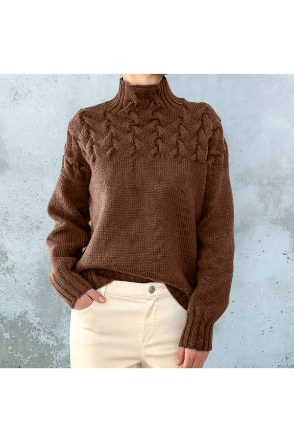 Brown Sweatshirt for Women Turtleneck Sweater Women Cowl Neck Sweater for Women Fall Clothes