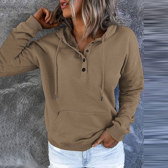 Brown Sweatshirt for Women's Fashion Top Shirt Hooded Long Sleeve Casual Sweatshirt Pullover Sweatshirt with Pocket Women Fall Clothes