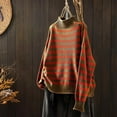 thumbnail image 1 of Brown Sweatshirt for Women's Retro Striped Contrast Half Turtleneck Sweater Loose Casual Bottoming Sweater Women Fall Clothes, 1 of 4