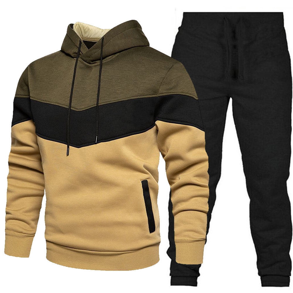 Brown Sweatsuits Sets for Men Two Piece Outfit Long Sleeve Pants ...