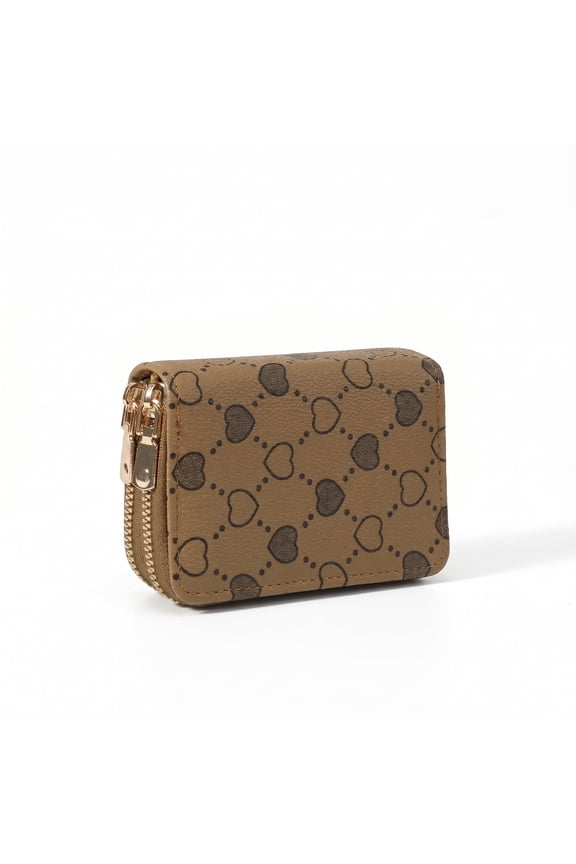 Brown SweetHeart Zip Mini Wallet – Compact Double-Zipper Card & Coin Holder