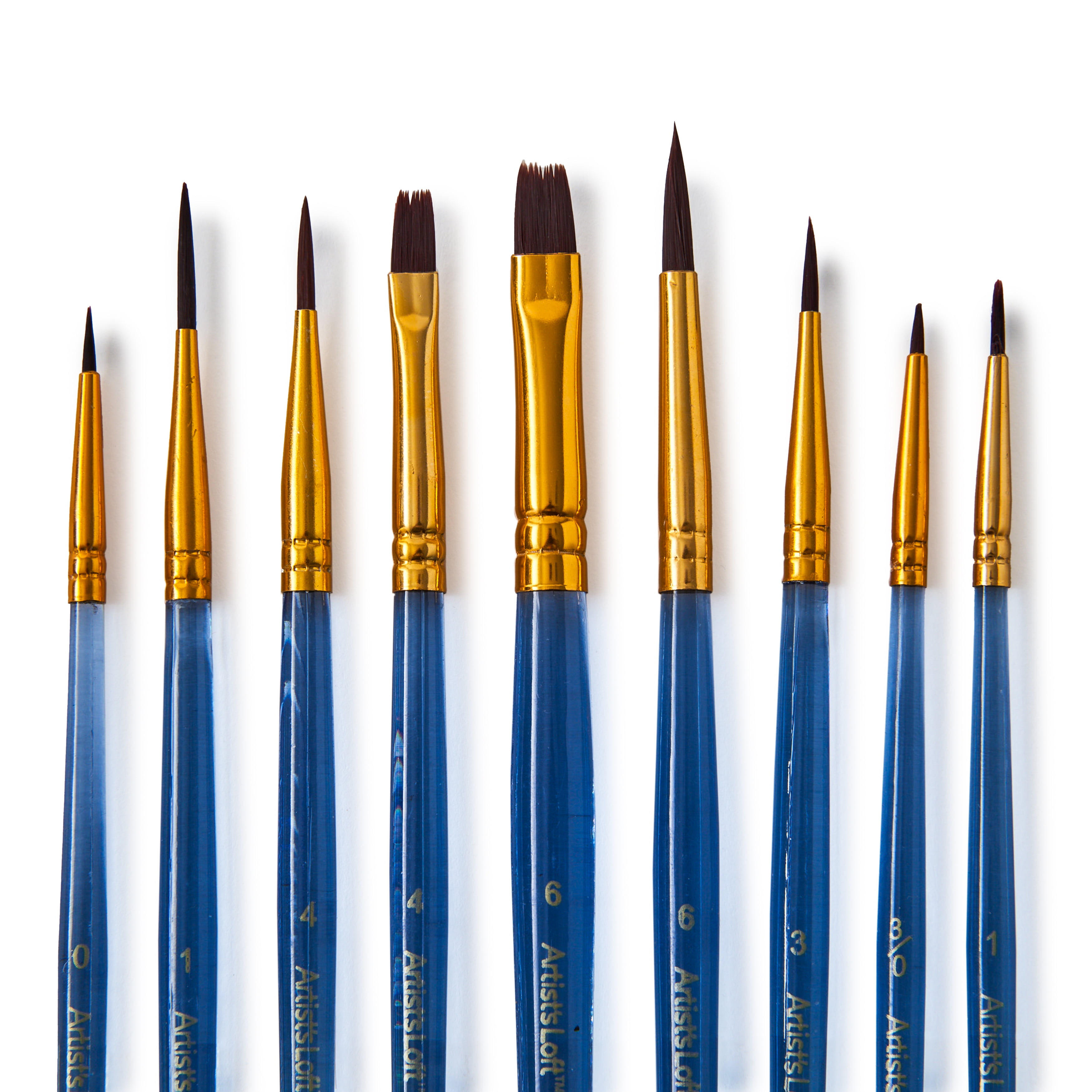 Blue and Gold Synthetic Acrylic 9 Piece Paintbrush Set