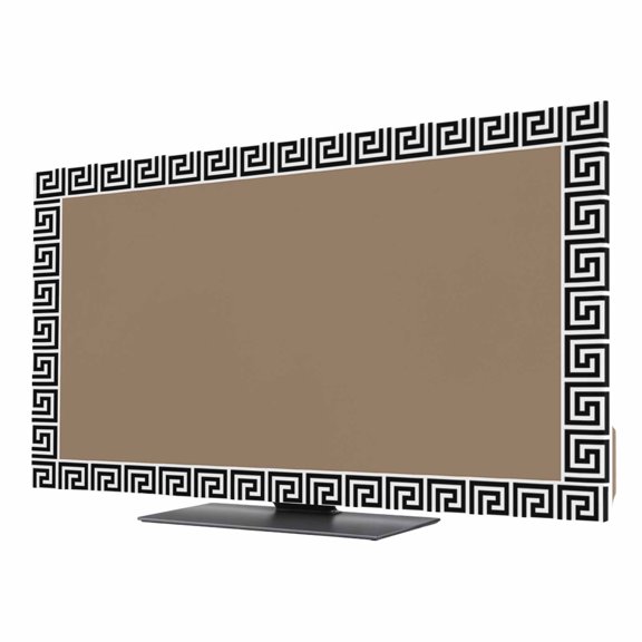 Brown TV Dust Cover 24 Inch, Greek Chinese Style Border Geometric Computer Monitor Cover Dustproof Stretchable Indoor TV Screen Protector for LED LCD Universal Monitors