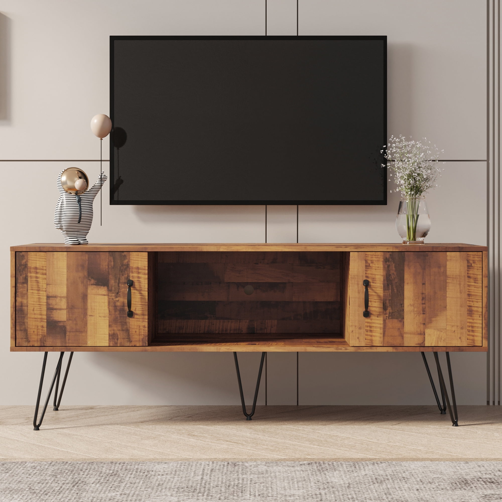 Brown TV Stand for 65 inch TV, Modern Industrial Television Stands TV