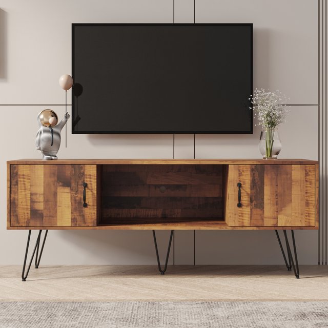 Brown TV Stand for 65 inch TV, Modern Industrial Television Stands TV