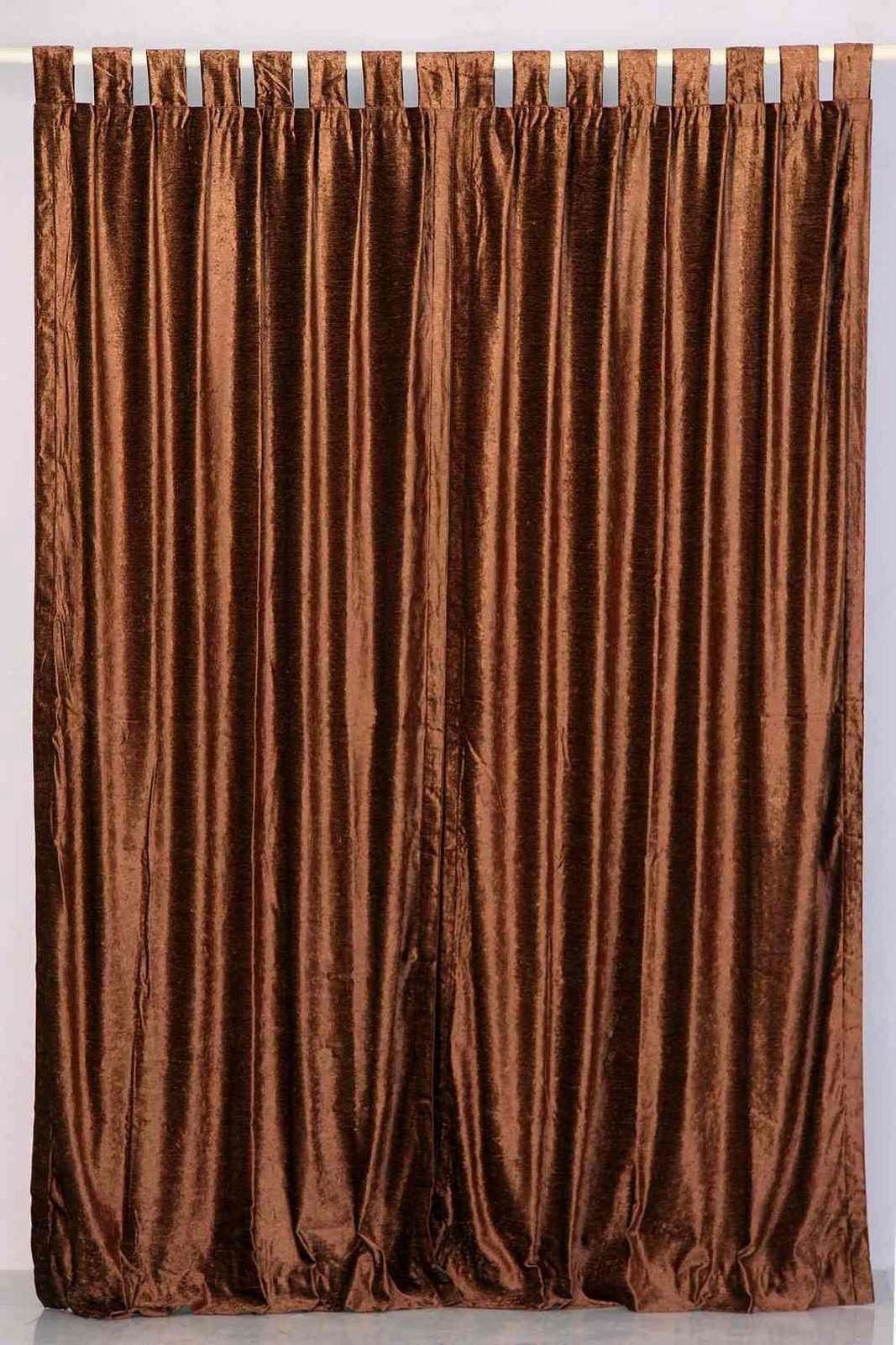 Brown Velvet Tab Top Light-Filtering Curtain Panel