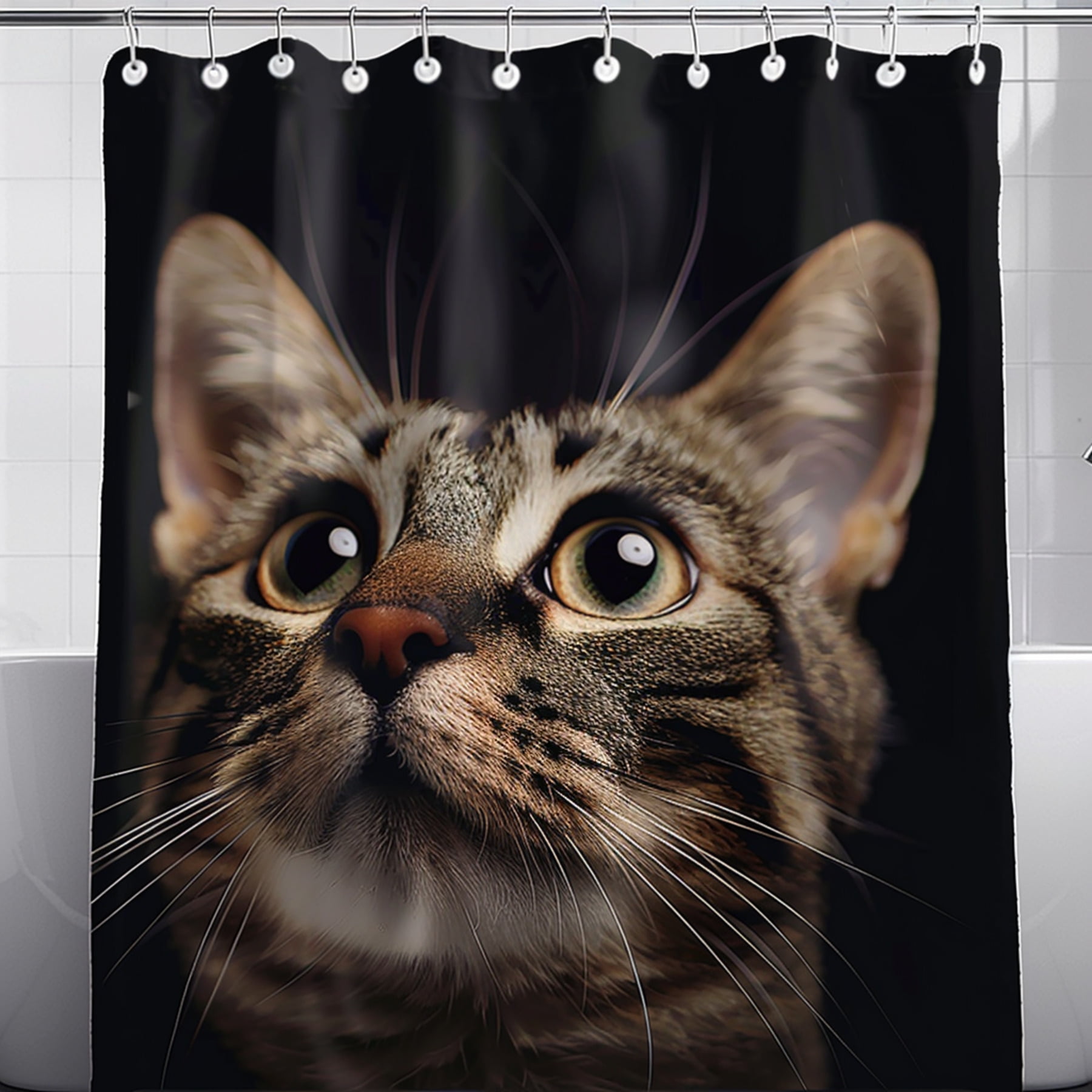 Brown Tabby Cat Face Bathroom Curtain Cute Cat Design Photography ...