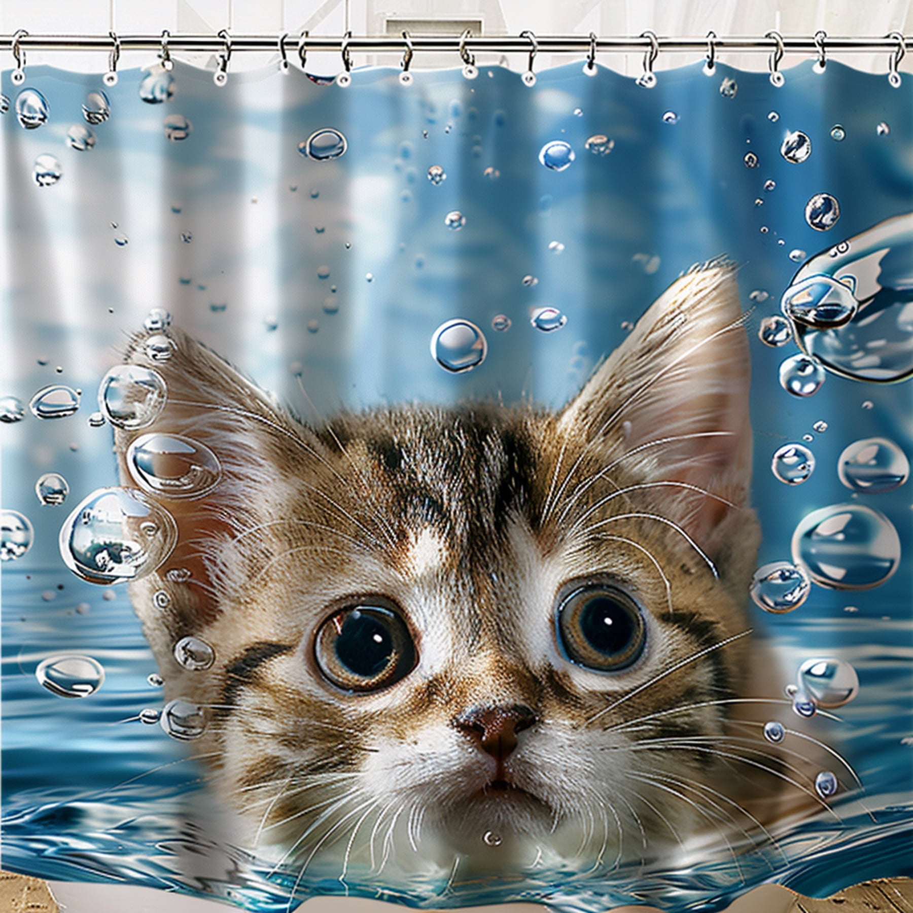 Brown Tabby Cat Swimming in Bubbles Bathroom Shower Curtain Cute Cat ...