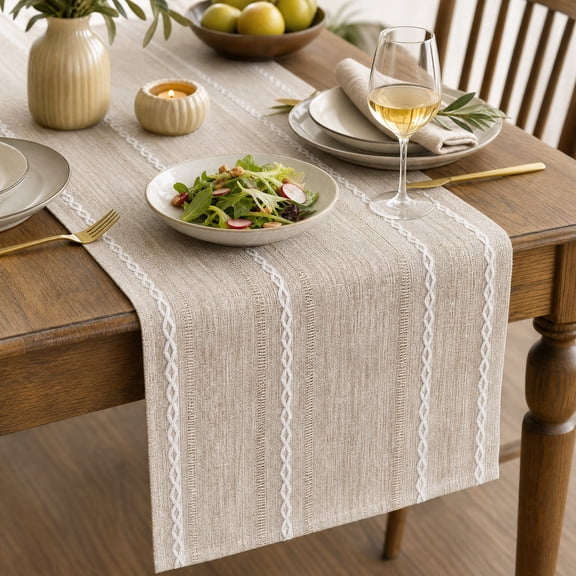 Brown Table Runner Cotton Linen Long Boho Table Runner 13×72 Inch fit kitchen table holiday party daily decor
