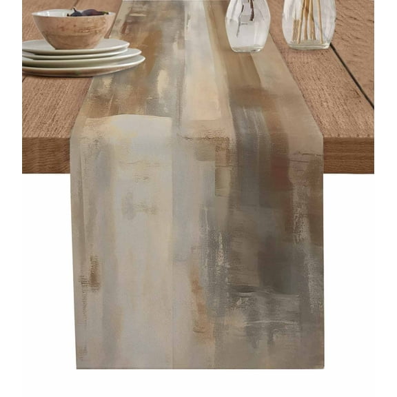 Brown Table Runner Oil Painting Abstract Art Contemporary Tablerunners 13 x 36 Inch, Table Decorations Tabletop Scarf for Summer Gathering Holiday Farmhouse Kitchen Dining Decor
