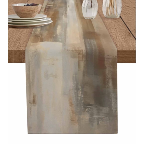 Brown Table Runner Oil Painting Abstract Art Contemporary Tablerunners 13 x 48 Inch, Table Decorations Tabletop Scarf for Summer Gathering Holiday Farmhouse Kitchen Dining Decor