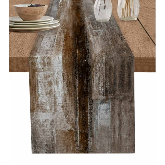 Brown Table Runner Retro Oil Painting Modern Abstract Art Aesthetics Tablerunners 13 x 108 Inch, Table Decorations Tabletop Scarf for Summer Gathering Holiday Farmhouse Kitchen Dining Decor