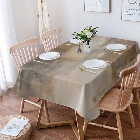 Brown Tablecloth Rectangle Table Cloth 60x84 , Waterproof Tablecloth Outdoor Table Cloth, Oil Painting Abstract Art Contemporary Washable Table Cover for Kitchen Dining Party