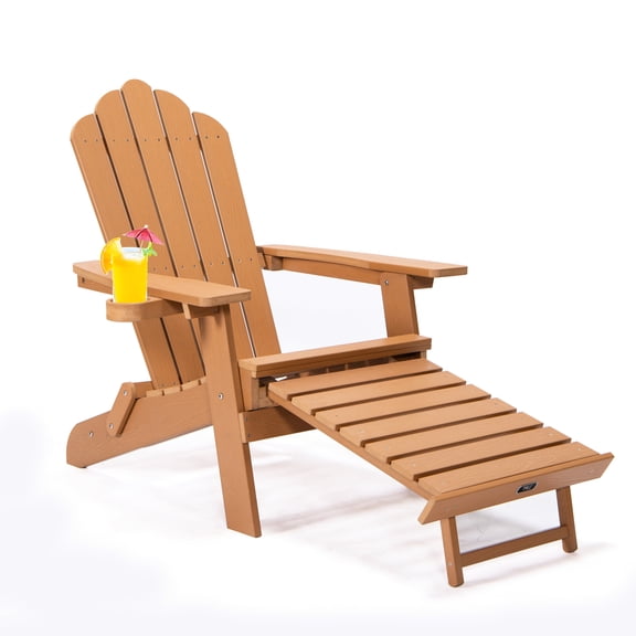 Brown Tale Chair With Extendable And Cup Holder, Low Maintenance, Ergonomic, Porch Deck Balcony Holder Pullout , Comfortable, , For Garden
