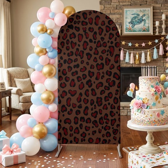 Brown Tan Leopard Arch Backdrop Covers 5 FT, Rustic Boho Vintage Aesthetic Tribal Stretchy Fitted Arched Stand Covers Party Arch Stand Cover Photo Booth for Wedding Birthday Decor