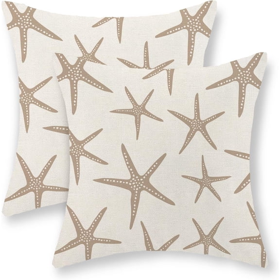 Brown Tan Starfish Pillow Covers 20x20 Set of 2 Coastal Throw Pillows Summer Nautical Ocean Beach Theme Decorative Pillowcase Outdoor Farmhouse Linen Decor Cushion Case for Couch Home Bedroom