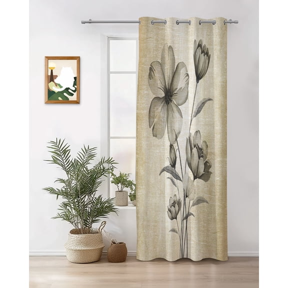 Brown Tan Tulip Buds Curtains 84 inches Long for Living Room Bedroom Botanical Floral Rustic Retro Farm Beige Flower Sliding Door Sheer Curtains Light Filtering Curtain 1 Panel Grommet Window Drape