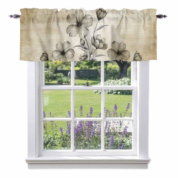 Brown Tan Tulip Buds Valances for Windows Botanical Floral Rustic Retro Farm Rod Pocket Cafe Window Treatments Valance Curtains for Kitchen Bathroom Laundry Basement Windows 60"x14"