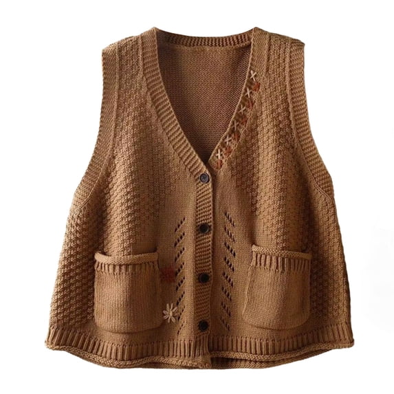 Brown Tank Tops for Women Layered Vest Knitted Vest Fashion Women's Retro Sweater with Autumn and Winter Literary Sweater Vest Slimming Vest Knitted on Sale
