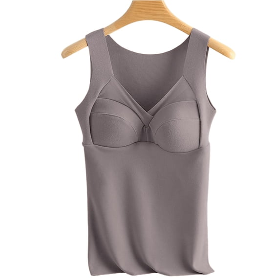 Brown Tank Tops for Women V Neck Bodysuit with In Bra Cups for Support