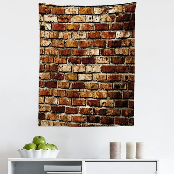 Brown Tapestry, Old Grunge Brick Wall Aging Construction Rustic Home Structure Dirty Facade, Fabric Wall Hanging Decor for Bedroom Living Room Dorm, 5 Sizes, Brown Chestnut Brown, by Ambesonne