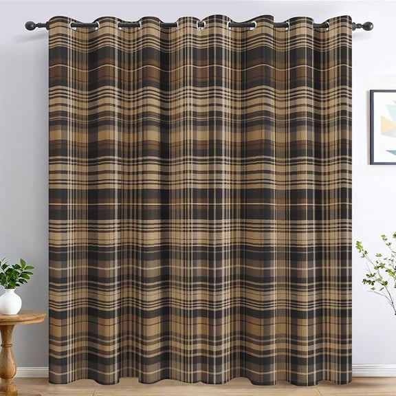 Brown Tartan Patterned Curtains for Living Room, Farmhouse Buffalo Check Blackout Curtains for Bedroom Decor, Country Plaid Grommet Thermal Black Out Window Drapes 53"W x 84"L (Pack of 2)