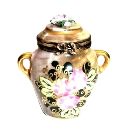 Brown Tea Urn Chest w/ Rosard Motif Limoges Trinket Box Limoges Box Porcelain Figurine