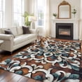 thumbnail image 1 of Brown Teal Boho Area Rug 5x8 FT, Non Slip Bedroom Throw Carpet, Ethnic Rustic Abstract Flowers Washable Soft Floor Carpet Non-Shedding Rug for Living Room Nursery Dorm Office, 1 of 9