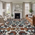 thumbnail image 1 of Brown Teal Boho Area Rug 6x9 FT, Non Slip Living Room Throw Carpet, Ethnic Rustic Abstract Flowers Washable Soft Large Floor Carpet Non-Shedding Rug for Bedroom Dining Room Play Room, 1 of 9