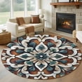 thumbnail image 1 of Brown Teal Boho Large Round Rug 8 FT, Non Slip Living Room Area Carpet, Ethnic Rustic Abstract Flowers Washable Soft Circle Rug Non-Shedding Floor Carpet for Bedroom Office Dining Room, 1 of 9