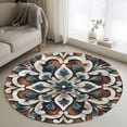 thumbnail image 1 of Brown Teal Boho Round Area Rug 4 FT, Non Slip Indoor Outdoor Rug, Ethnic Rustic Abstract Flowers Washable Soft Circular Carpet Non-Shedding Floor Mat for Coffee Table Nursery Foyer Balcony, 1 of 8