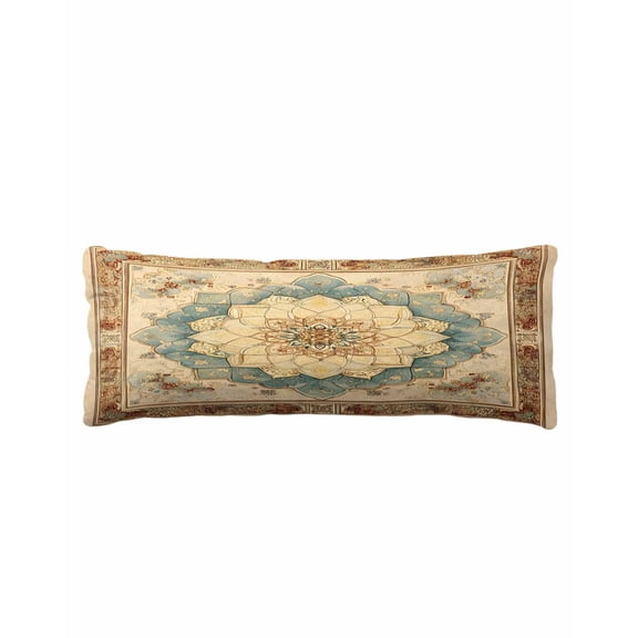 Brown Teal Floral Body Pillow Cover 20 x 60 Inch Decorative Pillow Cover Vintage Botanical Ethnic Boho Lumbar Pillowcase Seasonal Rectangle Cushion Case for Couch Sofa Bed Living Room