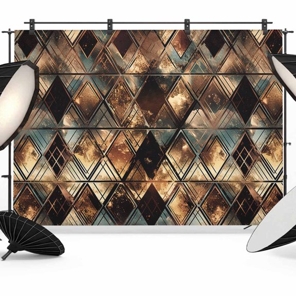 Brown Teal Geometric Backdrop for Photography,Fabric Photo Background Backdrop,Retro Modern Plaid Abstract Art Photo Booth Background for Portrait Photoshoot Video Wedding Decoration Banner 8x6ft