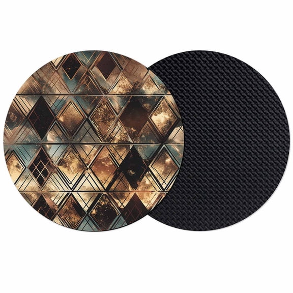 Brown Teal Geometric Coasters Set of 2, Retro Modern Plaid Abstract Art Absorbent Coasters for Drinks, Coaster for Bar Office Dining Coffee Table Accessories Decor, Non Slip Round Desk Coaster