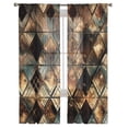 thumbnail image 1 of Brown Teal Geometric Semi Sheer Curtains 108 Inch Length 2 Panels Set, Retro Modern Plaid Abstract Art Sheer Kitchen Curtain Privacy Voile Window Curtain for Living Room Bedroom Rod Pocket Drapes, 1 of 7