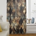 thumbnail image 1 of Brown Teal Geometric Semi Sheer Curtains Drapes for Living Room, Bedroom, French Doors Window 45 Inches Long, Retro Modern Plaid Abstract Art Rod Pocket Chiffon Curtain Drapery Voile Draperies Panel, 1 of 6