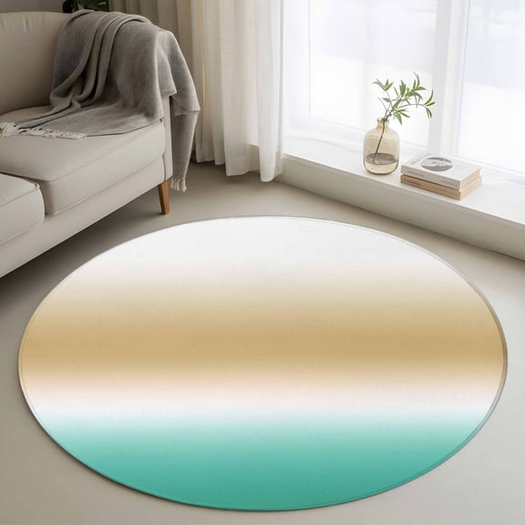 Brown and Teal Gradient 3FT Round Area Rugs Minimalist Camel Brown Green Ombre Soft Small Round Rug Non-Slip, Ultra-Thin Indoor Circle Carpet for Bedroom Entryway Kitchen Bathroom
