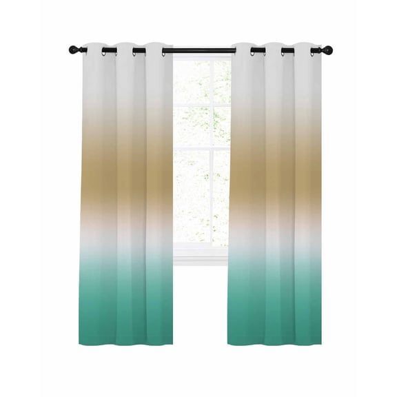 Brown and Teal Gradient Blackout Curtains for Bedroom Living Room, Minimalist Camel Brown Green Ombre 39 In Long Thermal Insulated Room Darkening Drapes Grommet Window Treatments, 27.5 x 39 In