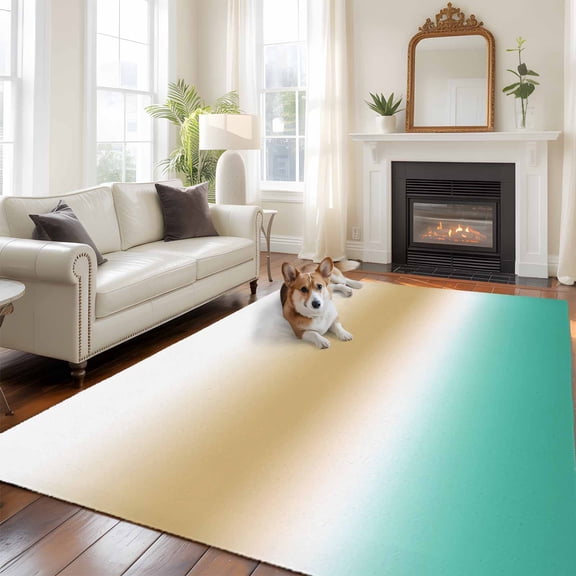 Brown and Teal Gradient Washable Area Rug 6x9 Minimalist Camel Brown Green Ombre Low-Profile Large Area Rugs with Non Slip Backing Indoor Floor Carpet for Entrance Living Room Bedroom Home Office
